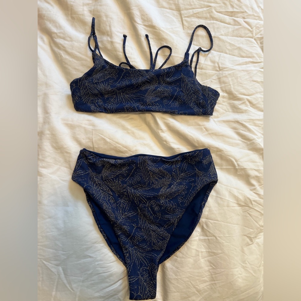 Skatie Midnight Blue Bikini with Silver Leaf Design